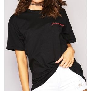 UK LASULA "HEARTHBREAKER" BLACK EMBROIDERED TEE